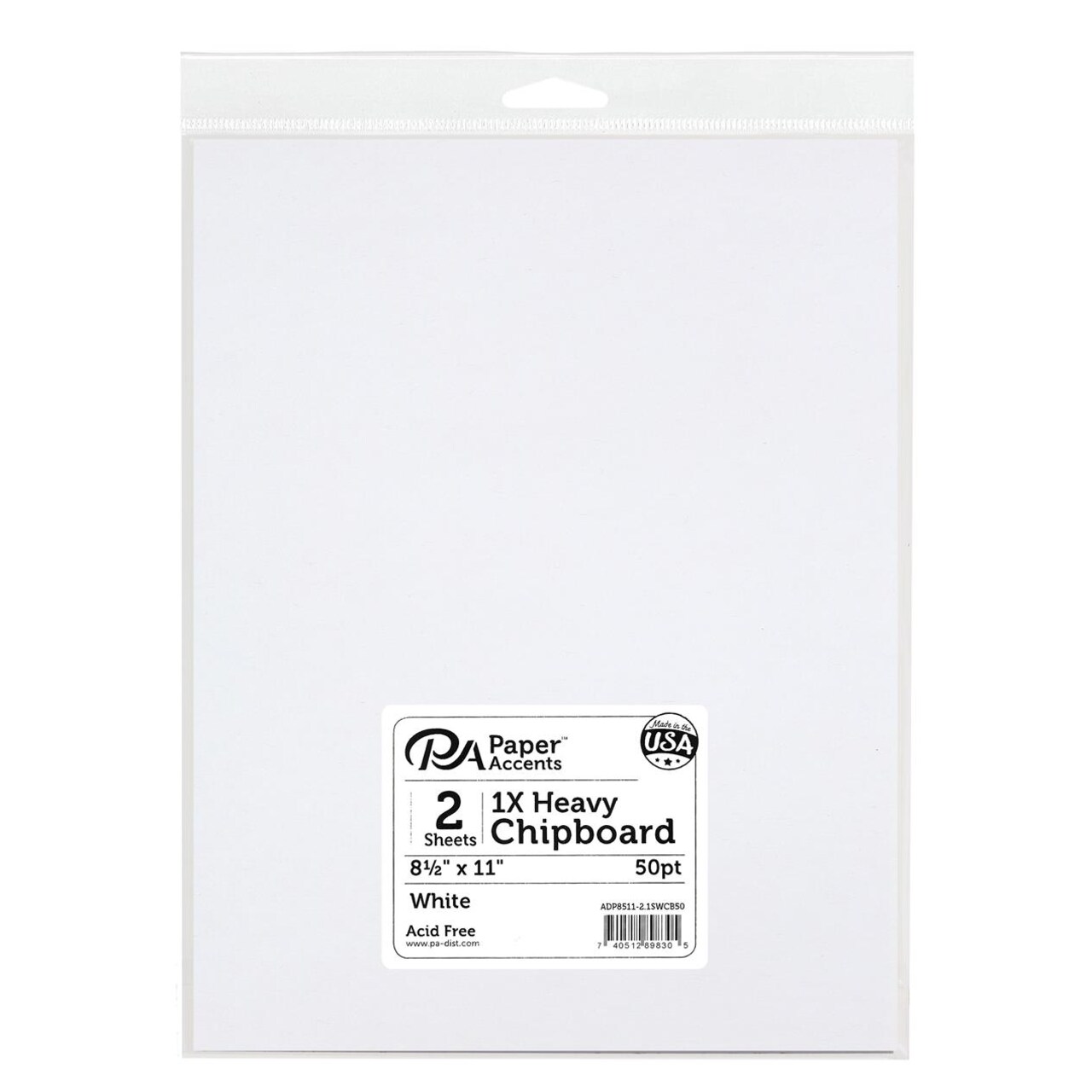 Accent Design Paper Accents Chipboard 8.5"x11" 1X Heavy 50pt White 1 Side 2pc – Durable Book Board for DIY Projects, Book Binding Board, White Chipboard Sheets for Crafts